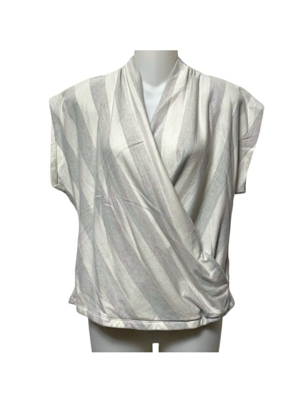 Anthropologie MAEVE Gray Striped Faux Wrap Top L